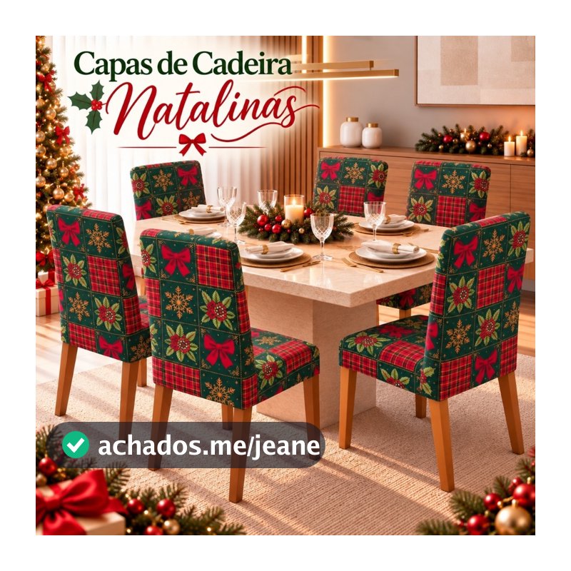 Capa de Cadeira Natalina Malha Gel Spandex Estampada Kit 4 ou 6 Unidades Decoração