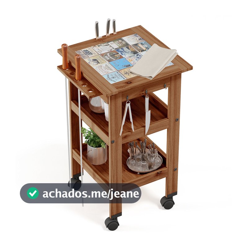 Carrinho de Churrasco Mesa Gourmet Bistrô Cerâmica Churrasqueira W02 Madeira Maciça Imbuia - Lyam Decor