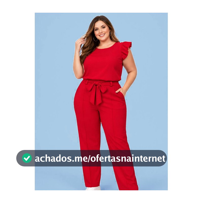PLUS SIZE Conjunto Social PLUS SIZE Feminino Crepe Duna Calça Reta com bolso e Blusa Elegante