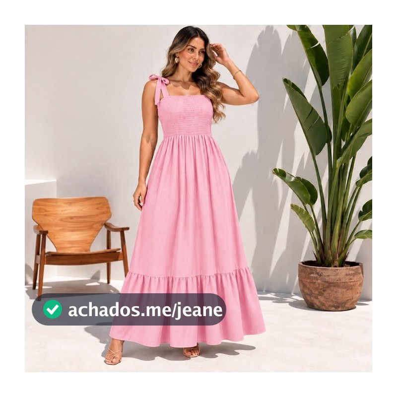 Vestido Longo Feminino Azul Bebê Lastex Alça de Amarrar Tamanho Único Moda Evangélica Casual Elegante Verão