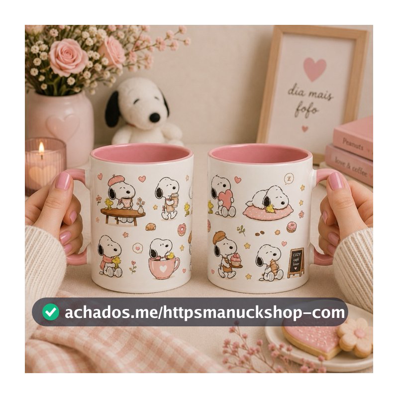Caneca Snoopy 325ml Rosa | Feminina Fofa Delicada
