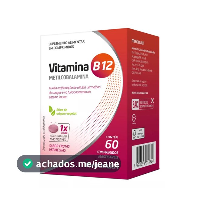 Vitamina B12 Metilcobalamina Mastigáveis (60 Comprimidos) Maxinutri