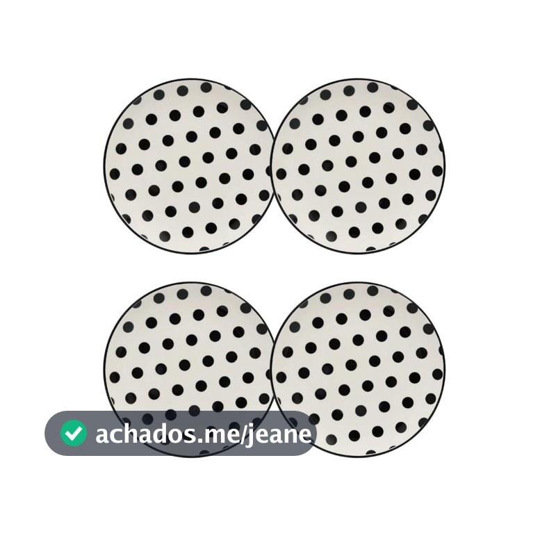 Jogo com 4 Pratos de Sobremesa 20 Cm Oxford Unni Stripes And Dots