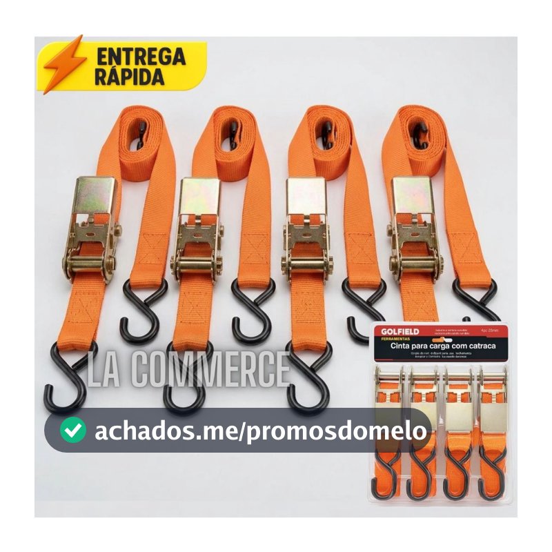 Kit 4 Cinta Catracas Cinta Para Amarrar Prender Carga Com Catraca Amarração Caminhão 5m x 25mm