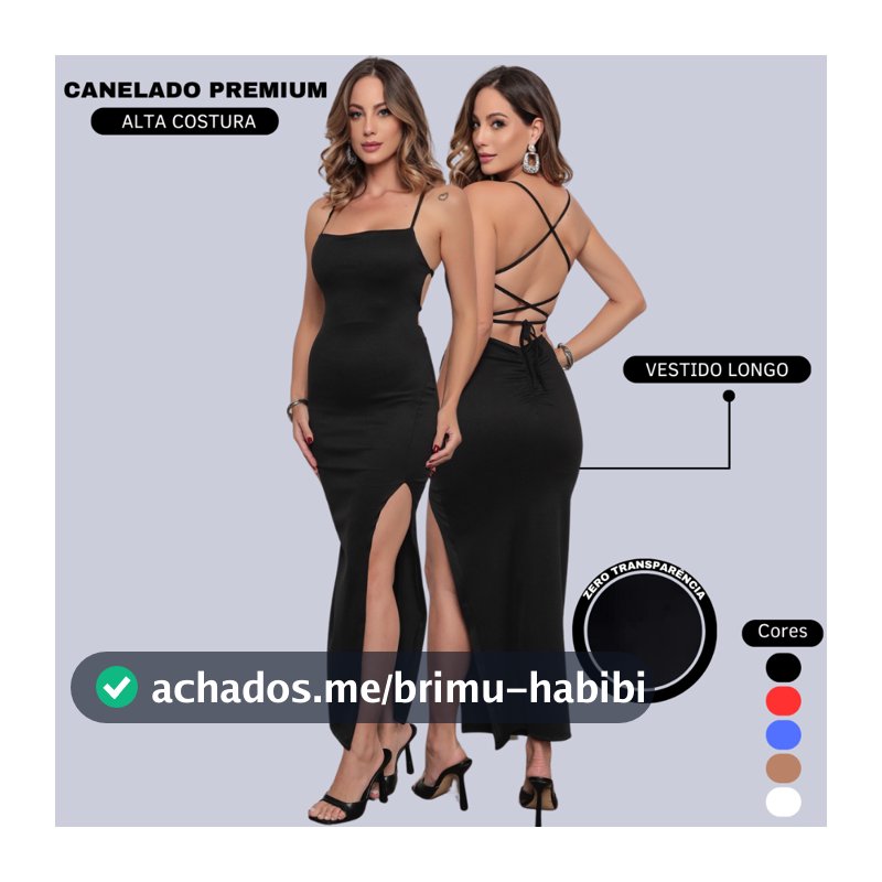 Vestido LONGO elegante com costas nuas trançadas Fenda Lateral Empina Bumbum Colado Novo
