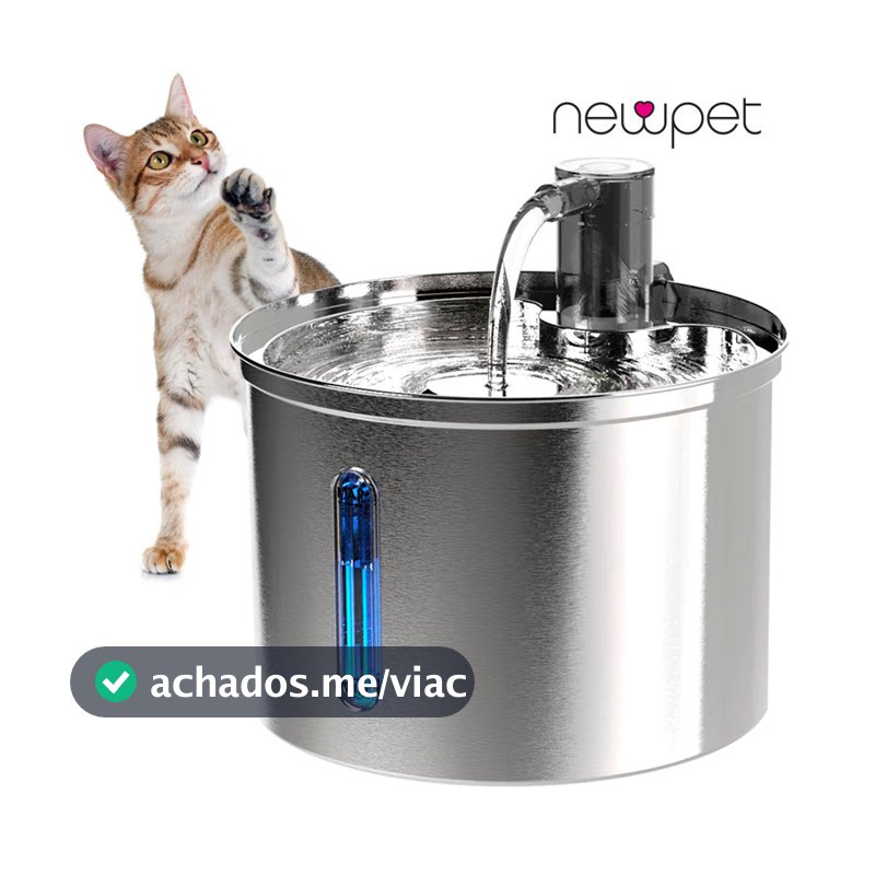Newpet Inoxidável Bebedouro Para Gatos 3L Aço Inoxidável Distribuidor Super Silencioso E Com Filtro - BIVOLT