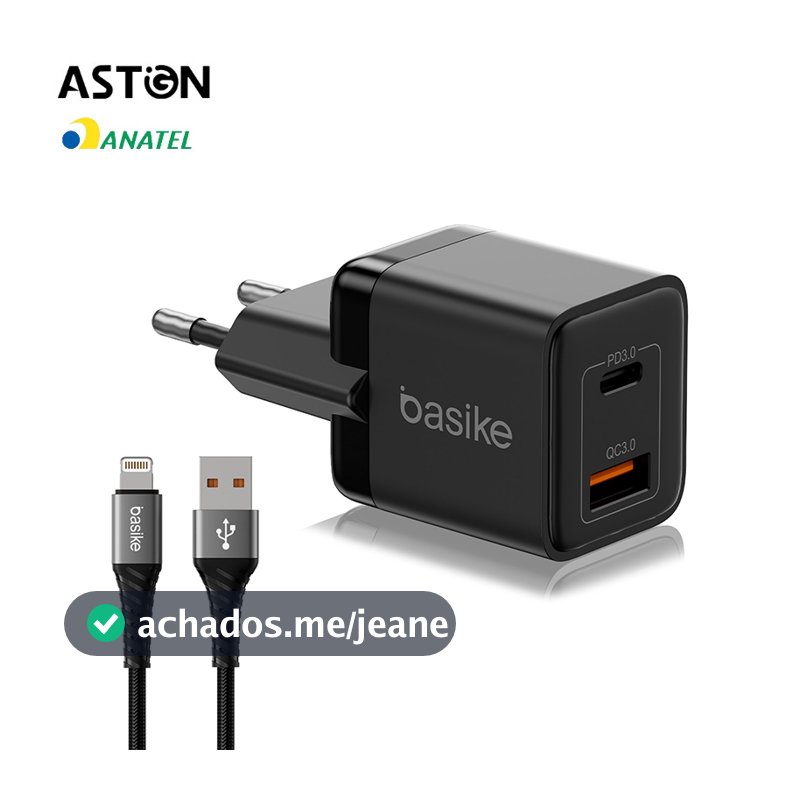 Astgn X Basike Carregador Basike Ba-CAR046 20W Turbo – USB-C PD + USB QC 3.0, Bivolt, Compacto