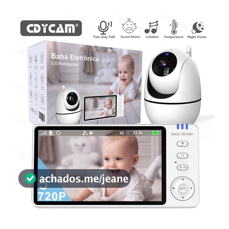 5" Babá Eletrônica, Bebê Câmera Monitor Vídeo,720P HD Monitor de Bebe,Visão nocturna,Sem Wi-Fi ,VOX,Temperatura ambiente