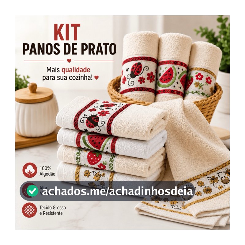 Kit 10 Panos de Prato/Copa Coleção Kitchen Jacquard 100% Algodão 50x70cm
