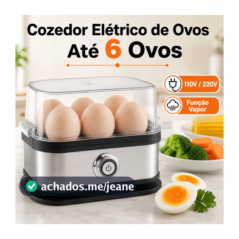 Cozedor Elétrico de Ovos 6 Ovos 110V/220V Desligamento Automático Vapor para Legumes Aço Inox