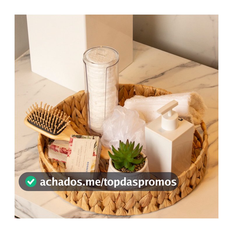 Bandeja de Fibra Natural Redonda com Alça para Decoração Organização Cozinha