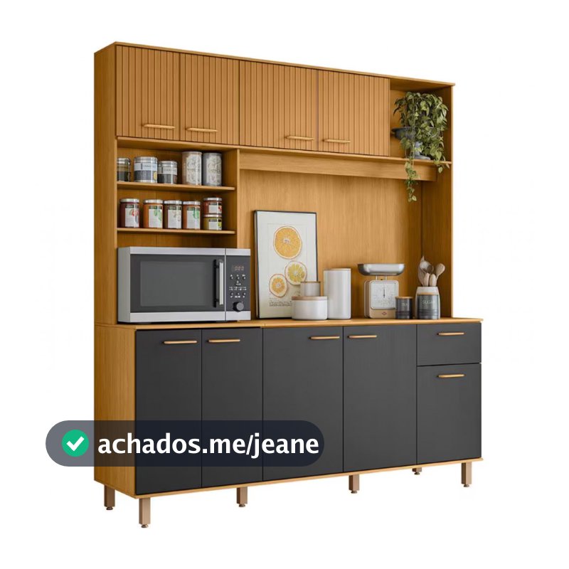 Cozinha Compacta Nuria com 9 Portas, 1 Gaveta e 4 Prateleiras