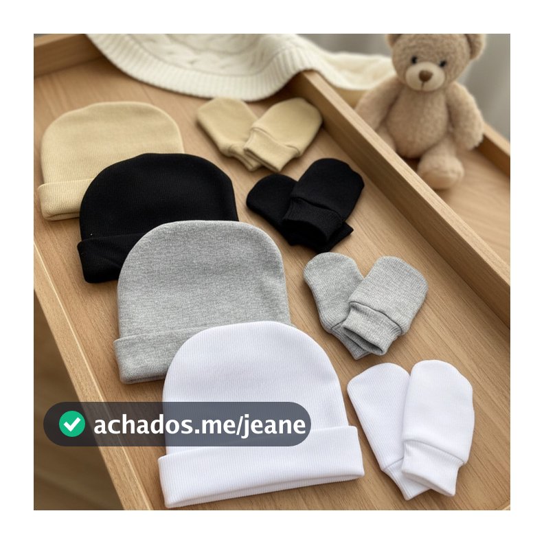 Kit 4 Touca de Bebê RN 4 Toucas + 4 Pares Luva RecémNascido Maternidade Enxoval Baby Algodão Premium