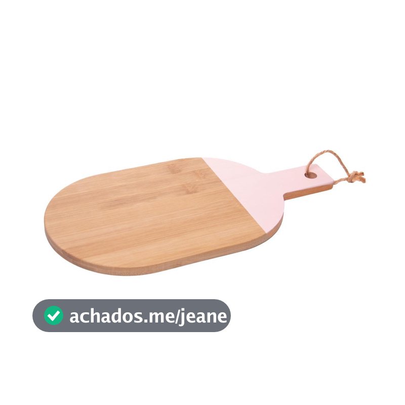 Tábua para Corte Oval 31cm Lignora Bambu Rosa Wolff com Cabo para Servir Queijos Frios Pães Aperitivos Mesa Posta Chique