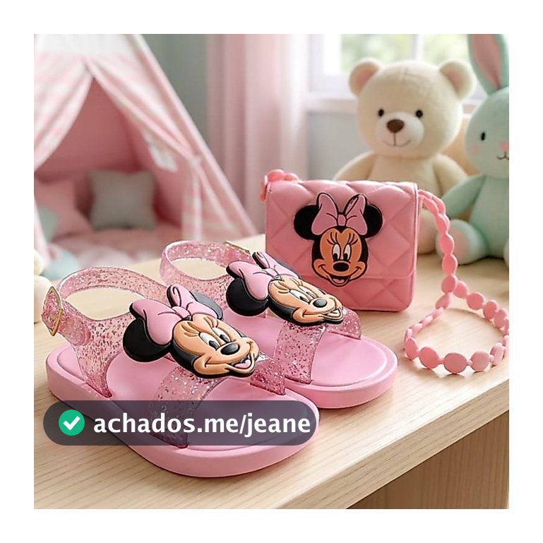 Kit Sandália e Bolsa feminina Infantil Conforto Emborrachado para menina 18 A 25 Rosa Personagem