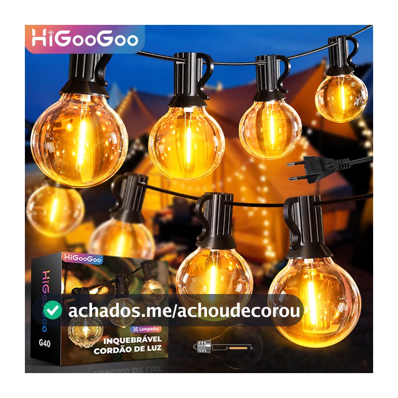 Inquebrável Varal De Luzes Festão Até 30 Metro 55 Lâmpadas Led Área Externa Gambiarra Jardim Decoração Carnaval Natal