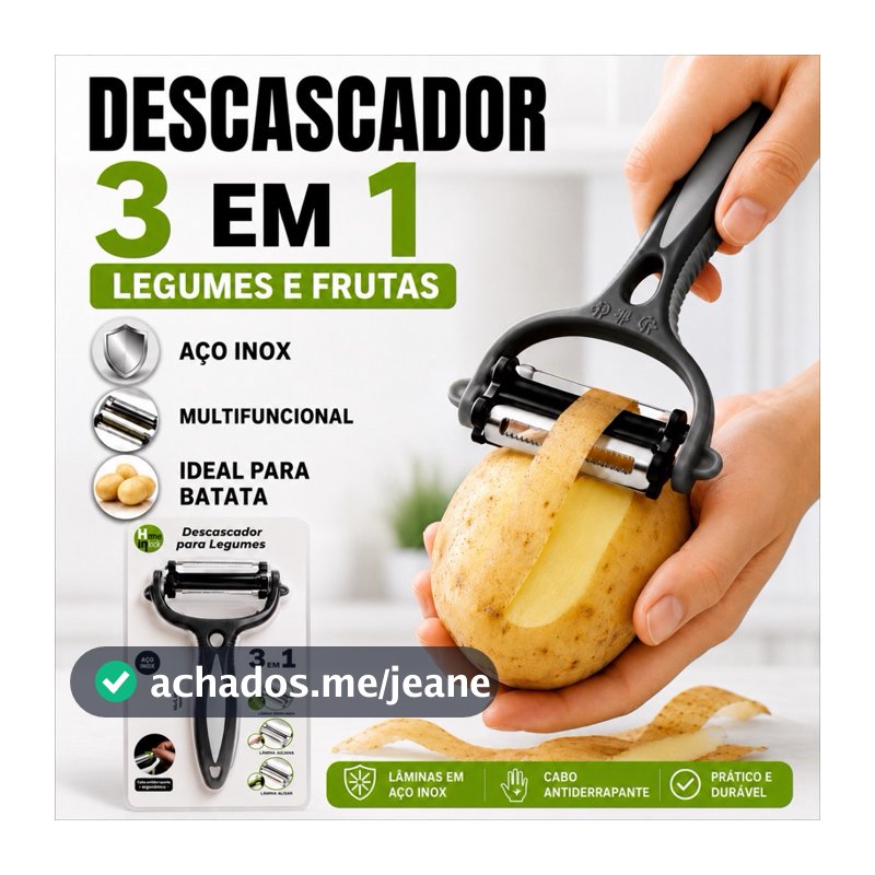 Descascador 3 em 1 para Legumes Frutas Batata Cenoura Aço Inox Multifuncional