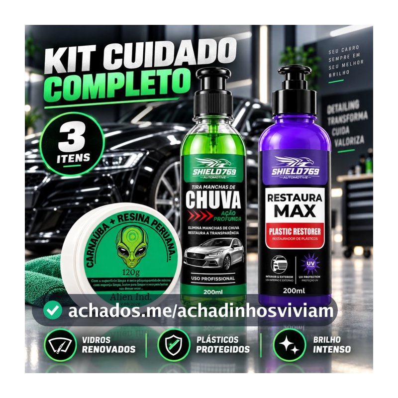 Kit Cera Automotiva Carnaúba Espelhamento Polimento + Restaurador de Plásticos+Tira Mancha de Chuva
