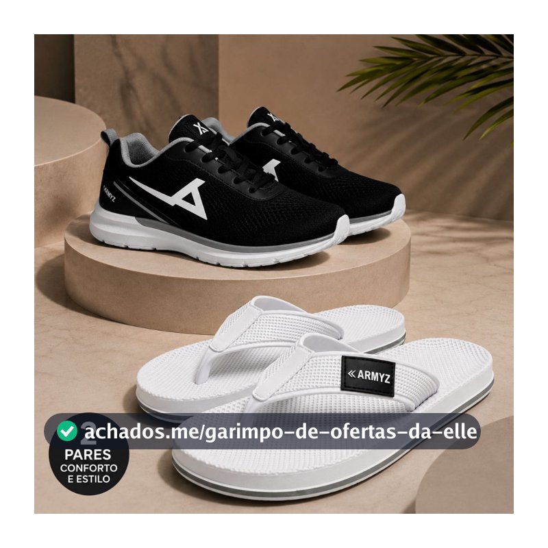 Kit Tênis Esportivo + Chinelo Masculino Leve Confortável Caminhada Academia Casual