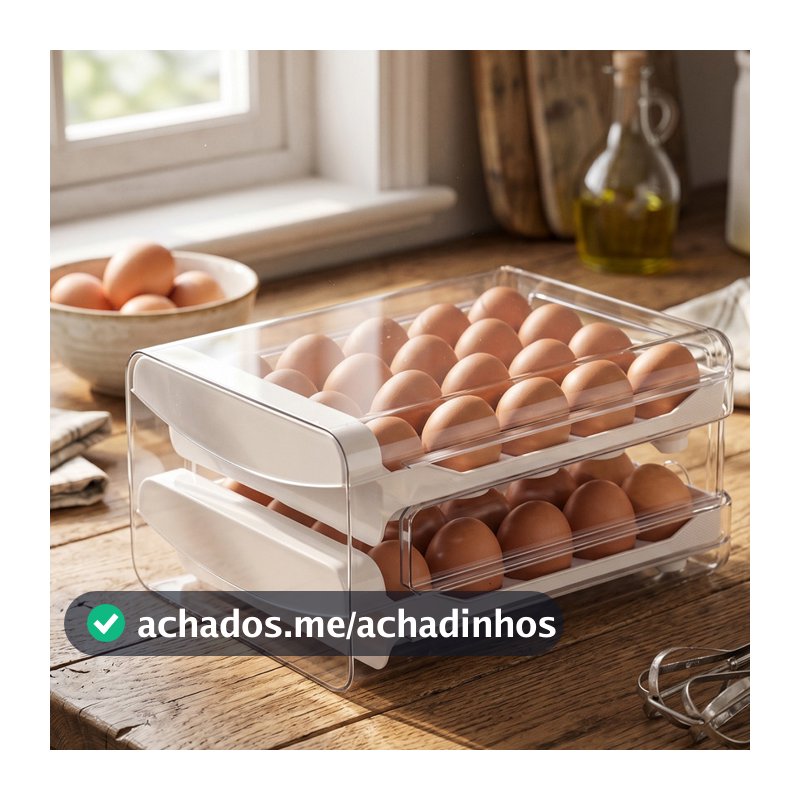 Organizador de Ovos Geladeira 32 Unidades Porta Ovo Gaveta Dupla Acrílico