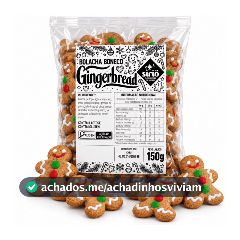Biscoito Boneco de Mascavo 150g Bolacha de Natal Decorada com Glacê Açúcar Mascavo Canela e Cravo Sírio