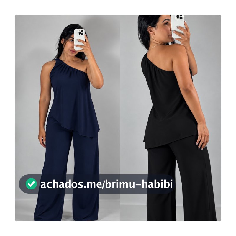 Conjunto Feminino Uma Alça Social Nula Manga Duna Elegante Blusa Assimétrico Mula Manca Calça Pantalona Outono Inverno