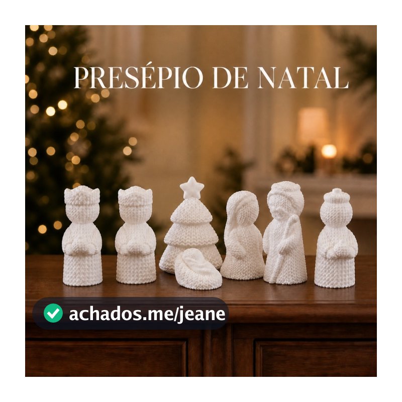 Kit Decoração de Natal Minimalista 4 Peças Árvore Facetada, Reis, Bispo e Presépio Branco