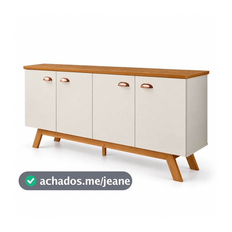 Aparador Buffet Atlanta Balcão 4 Portas Com Pés De Madeira Off White Puxador Concha Sala Jantar - AV