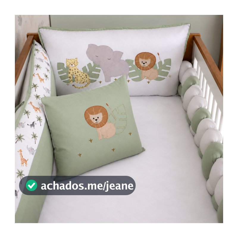 Kit Berço Americano Safari Trança 9 Peças Verde Algodão Enxoval Bebe Completo Brubrelel