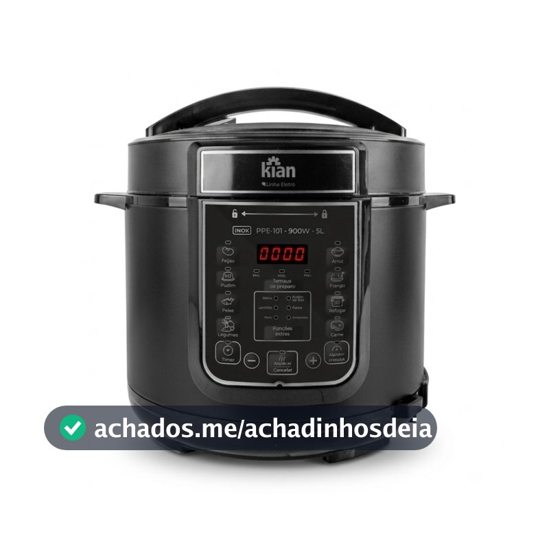 Panela de Pressão Elétrica Kian PPE-101 5L: Painel Digital, Cuba Antiaderente e 900W Timer Ajustável Controle de Tempera