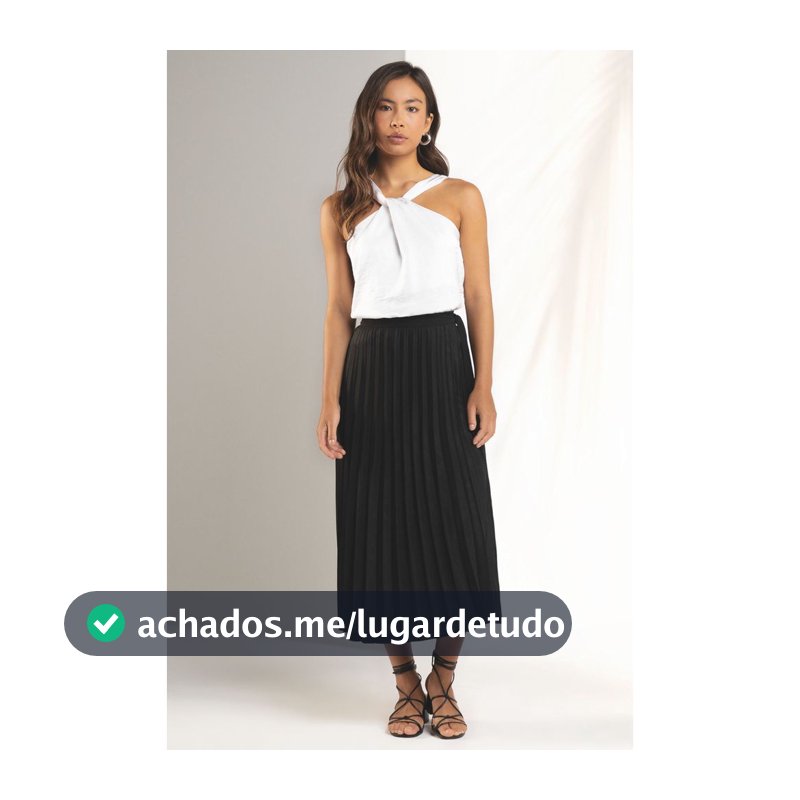 Saia Midi Plissada Feminina Marialícia Preto