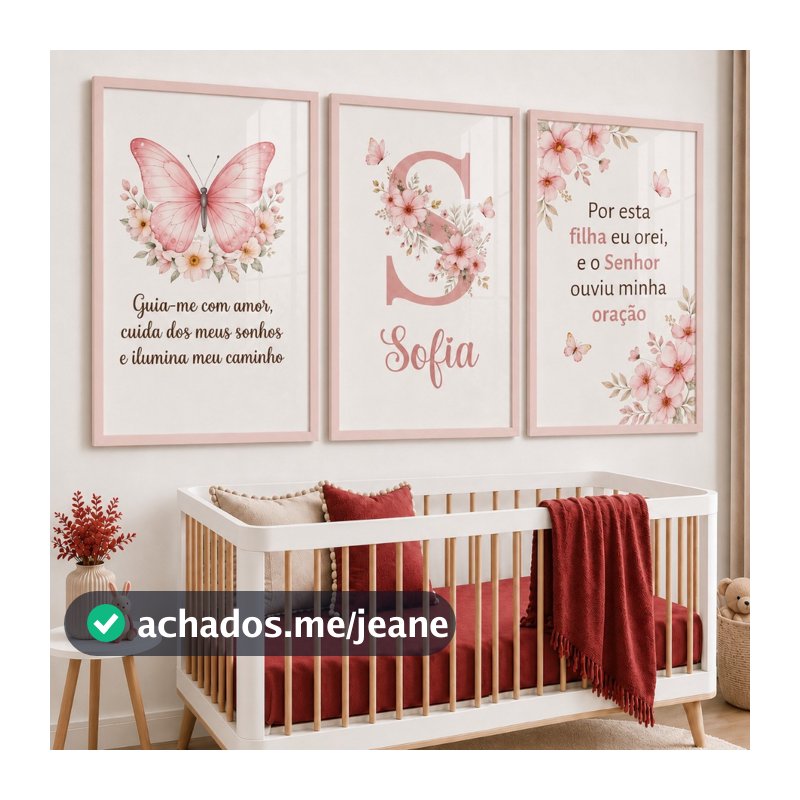 Kit 3 Quadros Decorativos Infantil Menina Cristão Quarto Bebê Placa Decorativa Por Esta Filha Eu Orei Nome Personalizado