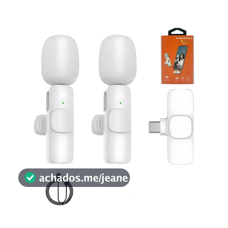 Conjunto 2 Microfones De Lapela Sem Fio Tipo C Para Celular Android USB-C Áudio Profissional Para Gravação Lives Podcast