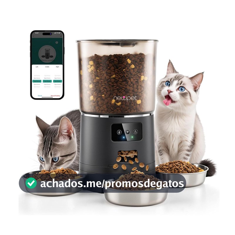 Newpet 6L Alimentador automático para 3 Gato Cão alimentador cronometrado dispensador para cães e gatos - Bivolt