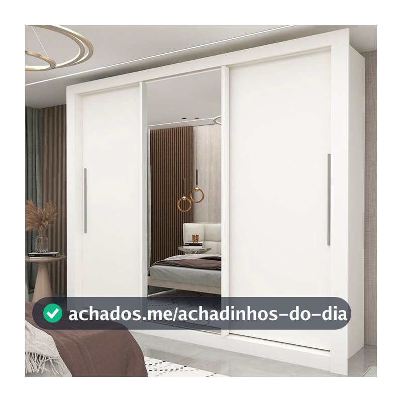 Guarda-Roupa Casal 3 Portas 1 Porta Espelhada Milão 100% MDF Yescasa Branco Branco