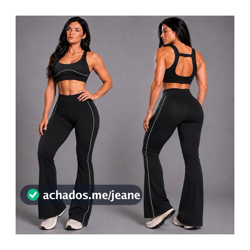 Conjunto Fitness Feminino Poliamida Premium Zero Transparência Calça Flare Cintura Alta Top