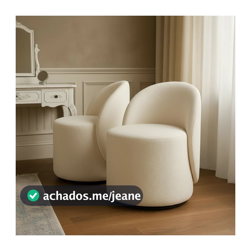 Kit 2 Bancos Decorativos Pufes Sala E Quarto Penteadeira Com Encosto Boucle Flat Interiores