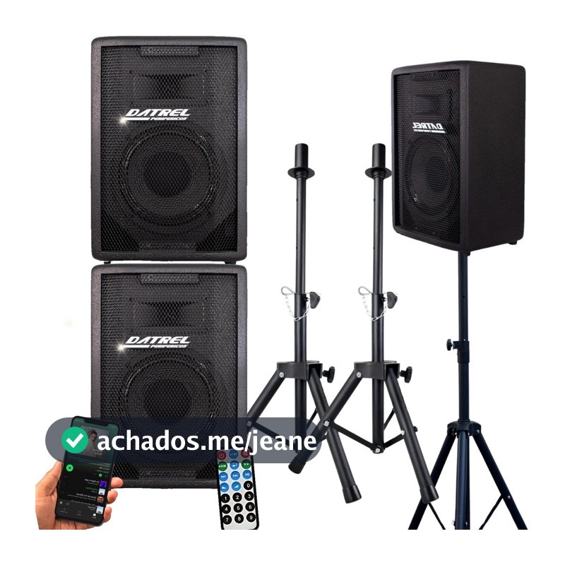 Kit 2 Caixas de Som 400w Rms Datrel 10 Ativa Passiva Profissional Acustica Audio Usb Bluetooth + Suporte Pedestal Tripe