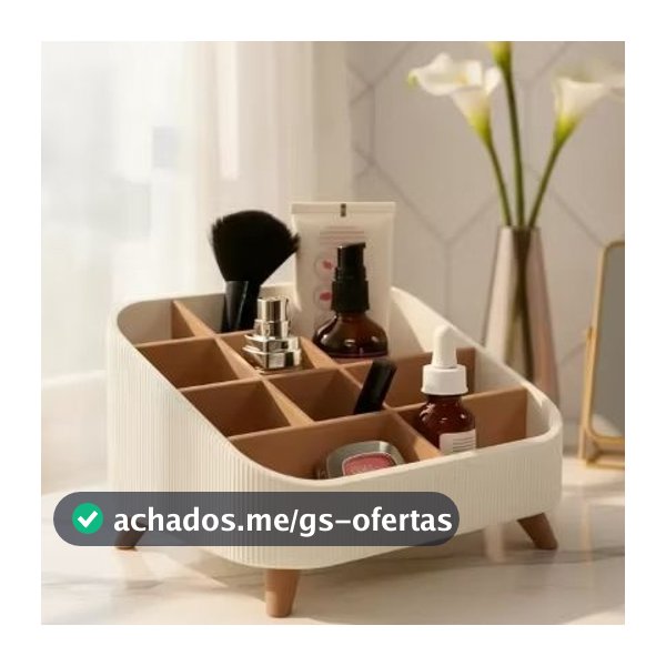 Organizador de Maquiagem com Divisórias Porta Cosméticos Pés Bege Branco Preto Luxo Elegante