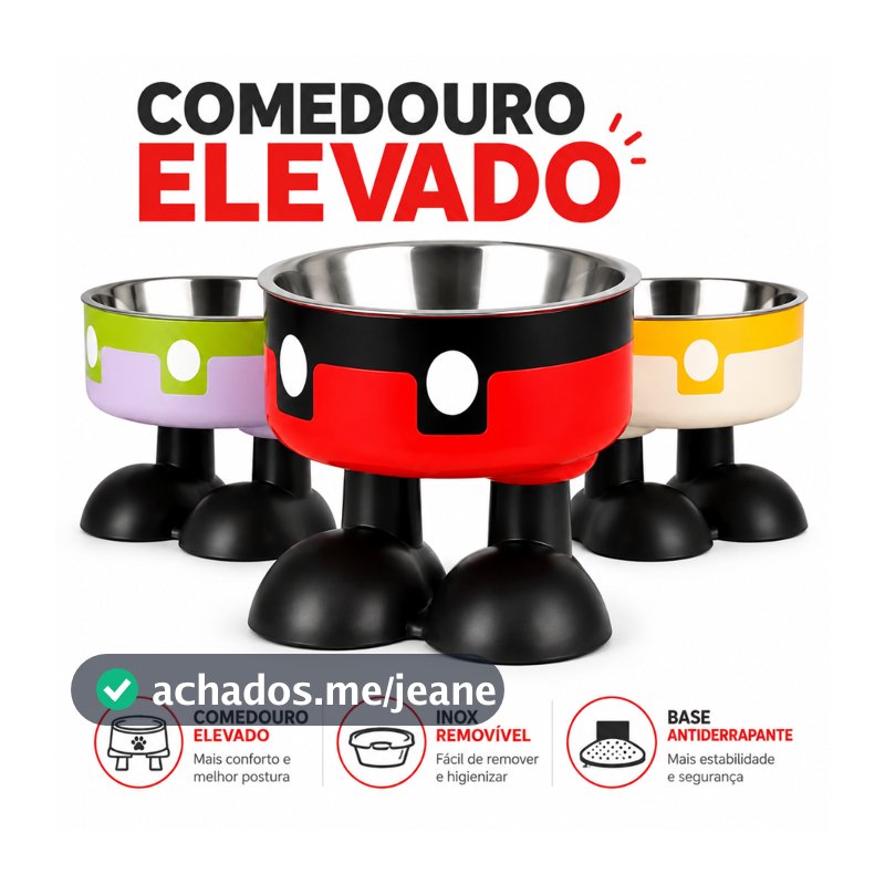 Comedouro Elevado para Cães e Gatos Inox Suspenso Porte Pequeno Médio Antiderrapante