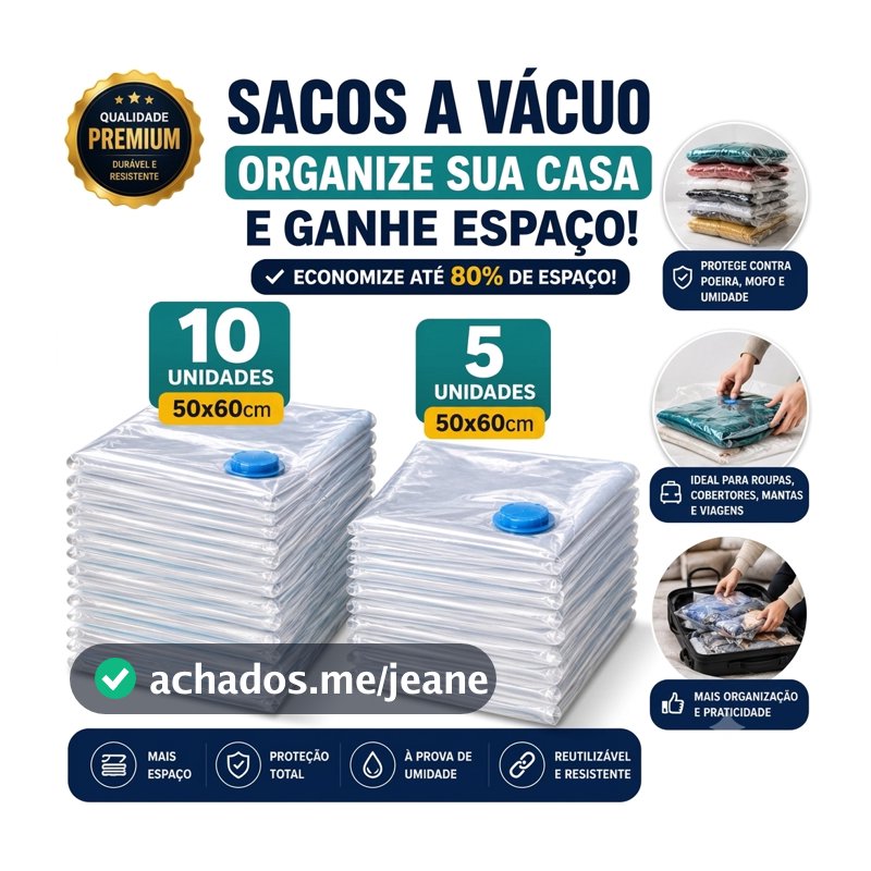 Kit 5 ou10 Sacos a Vácuo (50x60) Organizador de Roupas Compactador Economia de Espaço Para Viagem Guarda Roupa Sem Bomba