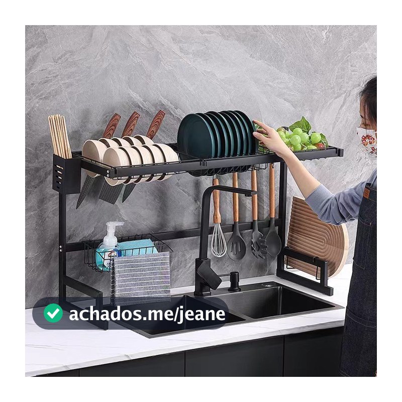 haosin Kitchen Escorredor Rack Aço Inoxidável 65cm Ajustável Organizador Louça Preto Suspenso Modular Cozinha