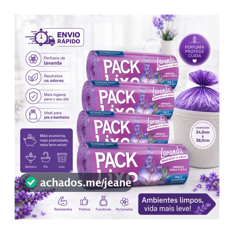 Saco de Lixo Cheiroso Lavanda Pia Banheiro Saco de Lixo perfumado Resistente 34x38cm Neutraliza Odor