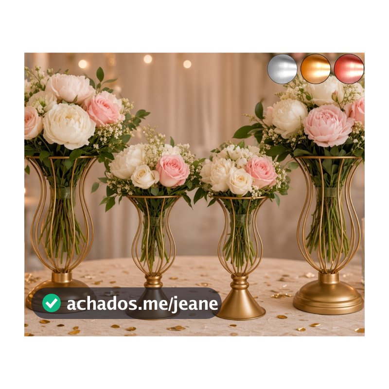 4 Vaso Dourado Armação Para Pedrarias 25cm e 20cm Decoração luxo Casamento e Festas