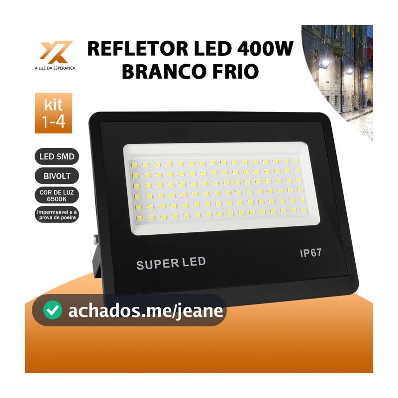 Refletor LED 400W Holofote Super Potente à Prova d'Água Área Externa Luz Branco Bivolt IP67