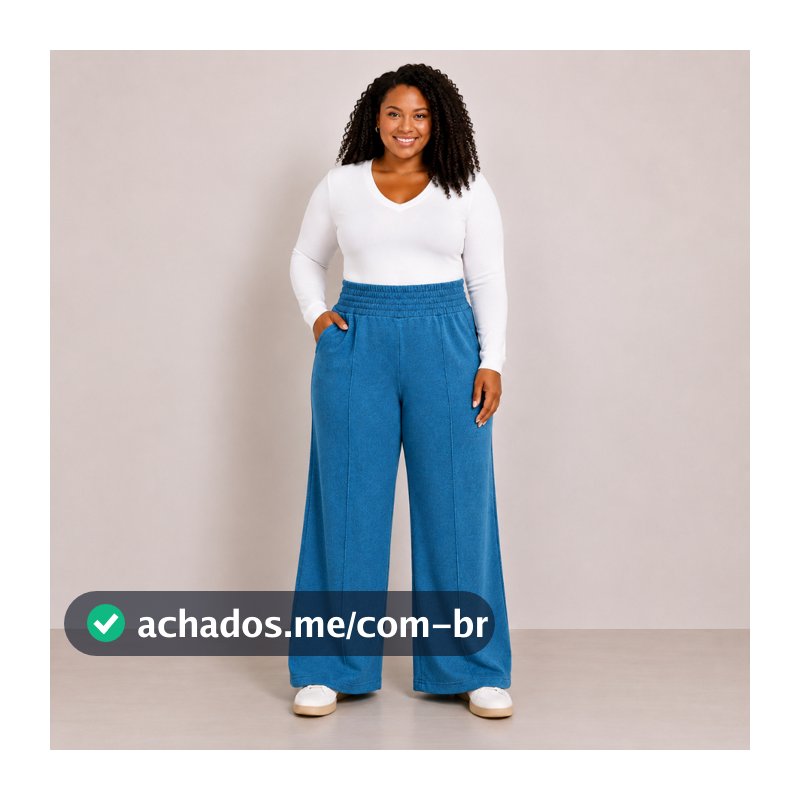 Calça Feminina Plus Size Cintura Alta Pantalona Casual Confortável