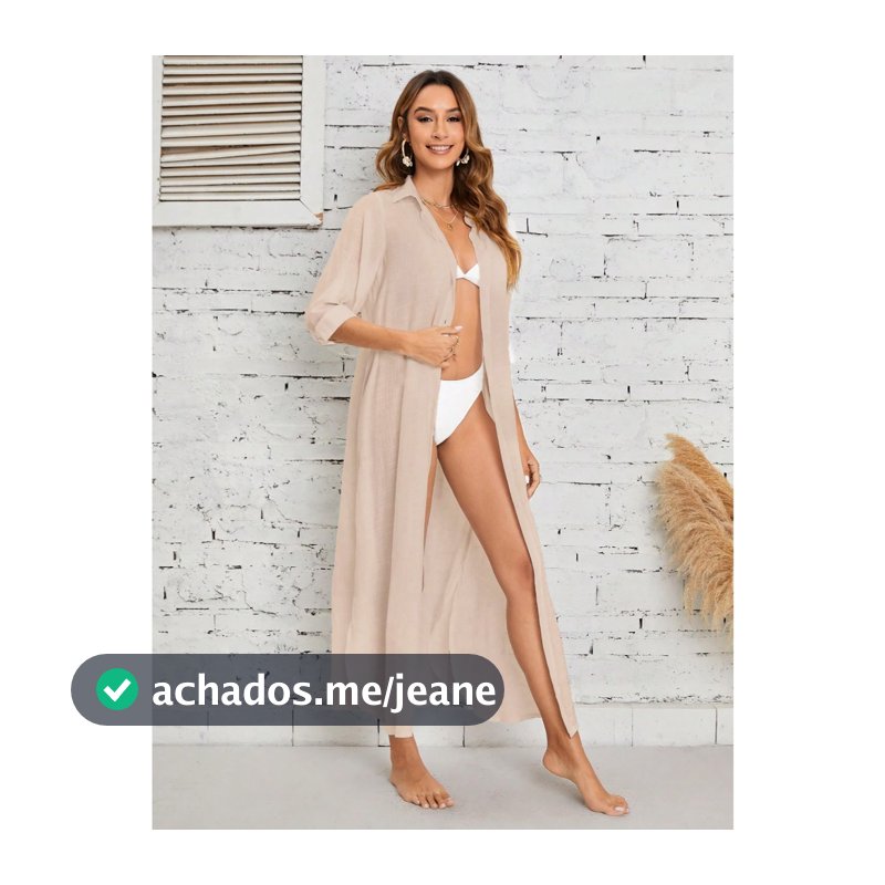 Saída de Praia Longa Kimono em Tule Fenda Lateral Moda Praia Feminina Verão