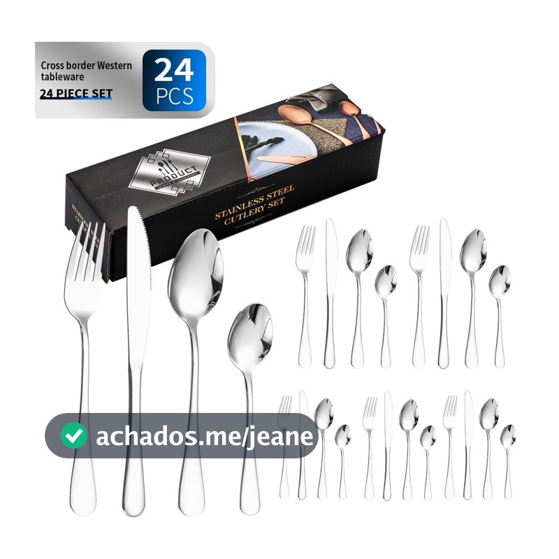 24 Peças Talheres de Aço Inox Garfo Colher Faca Colher De Mesa