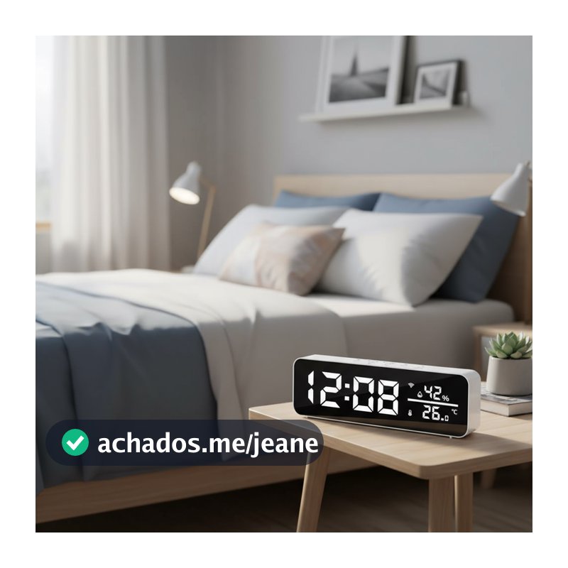 Smart Despertador Inteligente para Tuya WiFi, Exibição de Temperatura e Umidade, Relógio Espelhado LED USB para Sala de