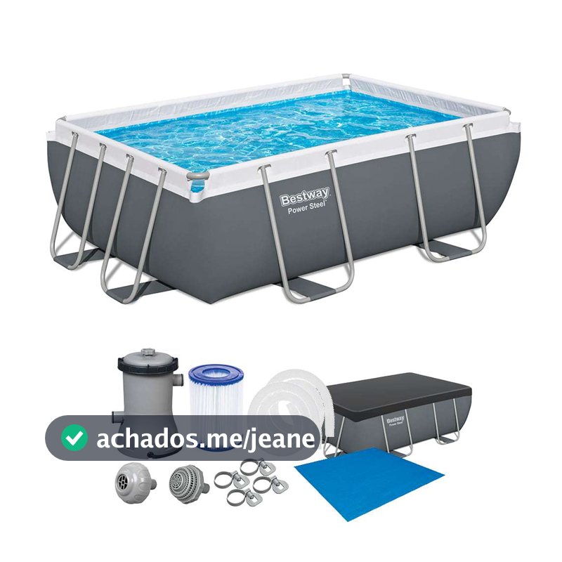 Piscina Estrutural Retangular 4000 Litros + Filtro + Capa + Lona Power Steel Bestway